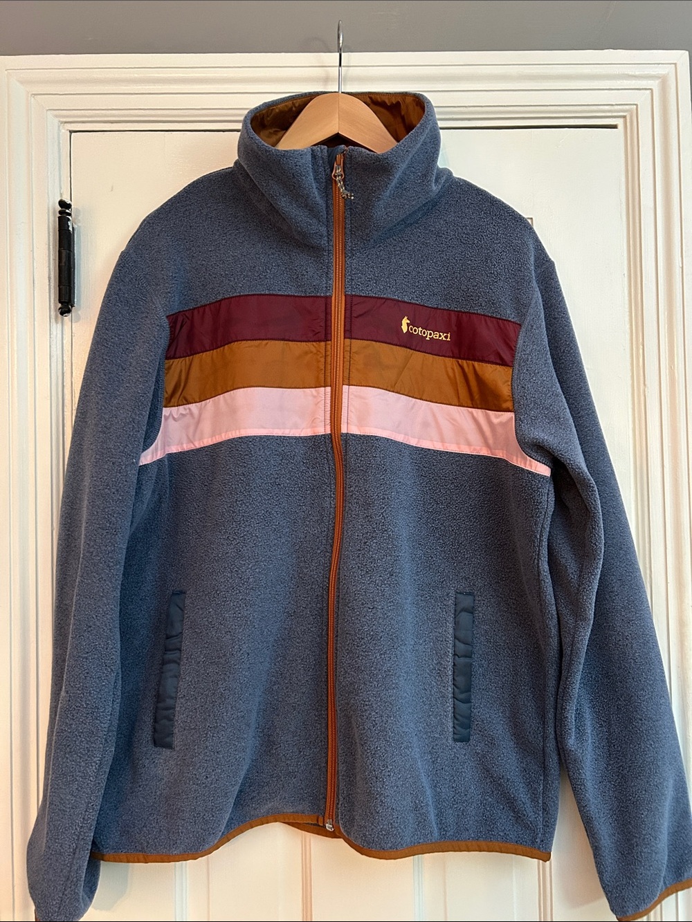 Cotopaxi Women’s Blue Fleece Jacket Maroon, Mustard & Pink Stripes, BN w/o Tags